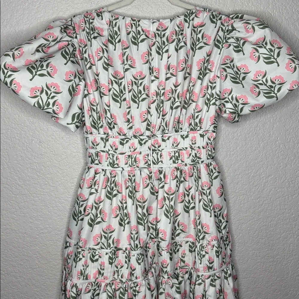 Fancy D White Tiered Floral Puff Sleeve Garden Party Midi Maxi Dress Size Small - Picture 7 of 8